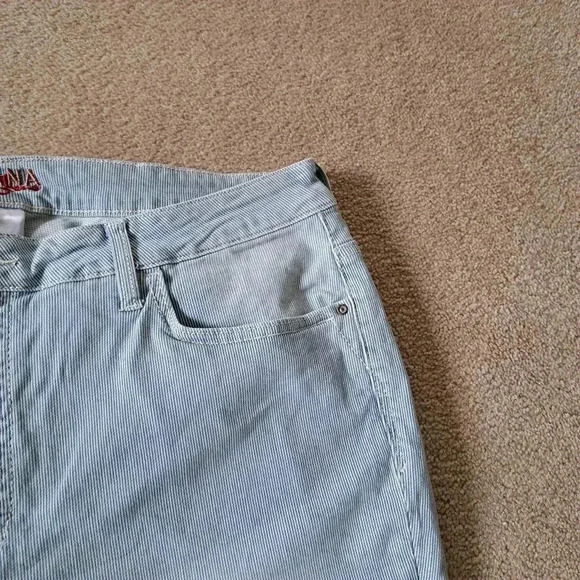 Santana Jeans Cropped Denim Blue  White Stripe Faded Capri Size 16 - Picture 4 of 12